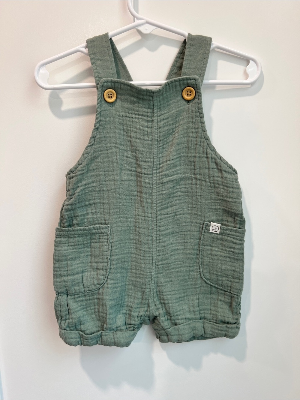 Little Planet by Carter’s Organic Cotton Muslin Shortall Romper Sage Green 9M